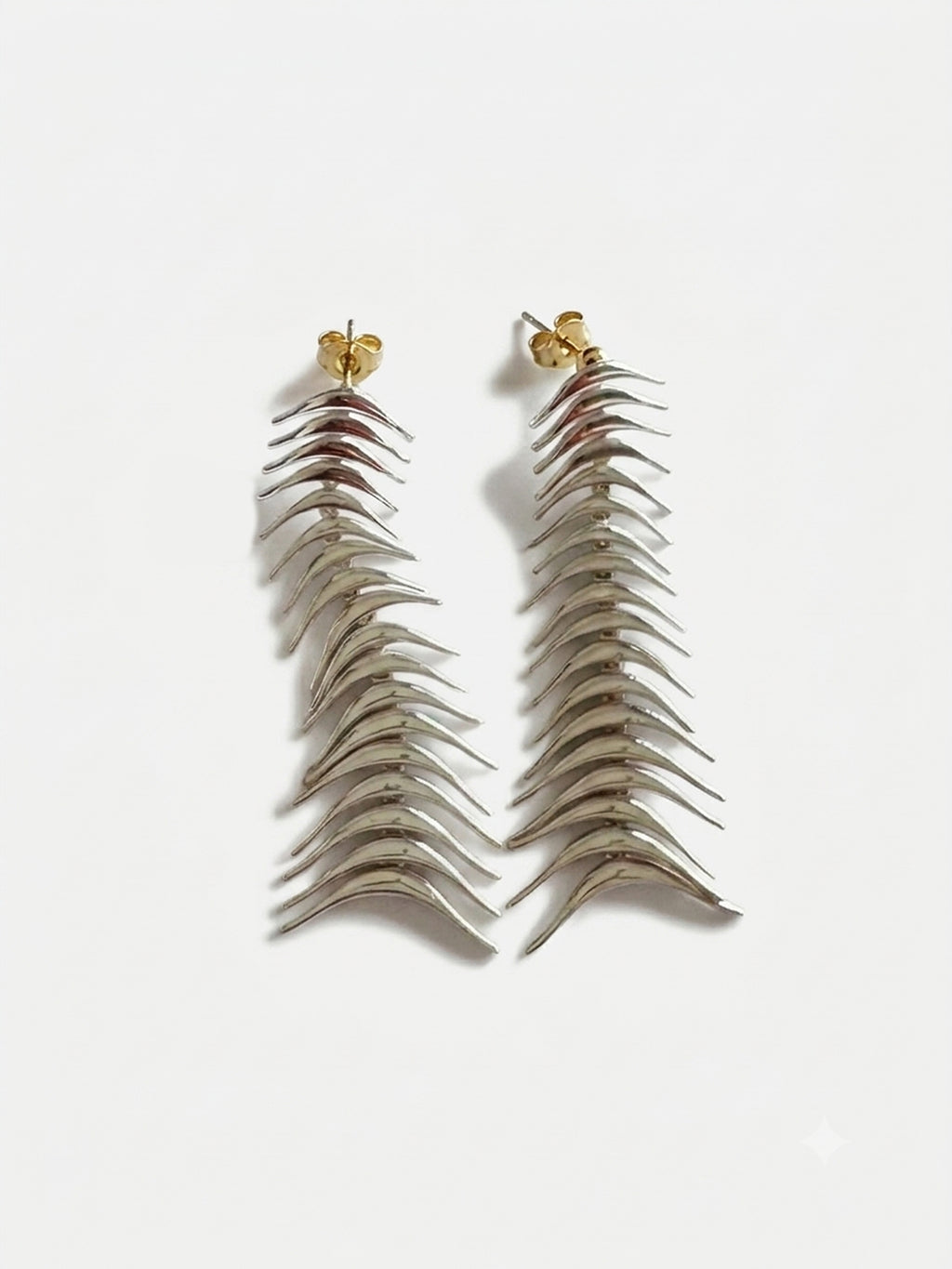 Fishbone Fringe Silver Long-Earrings