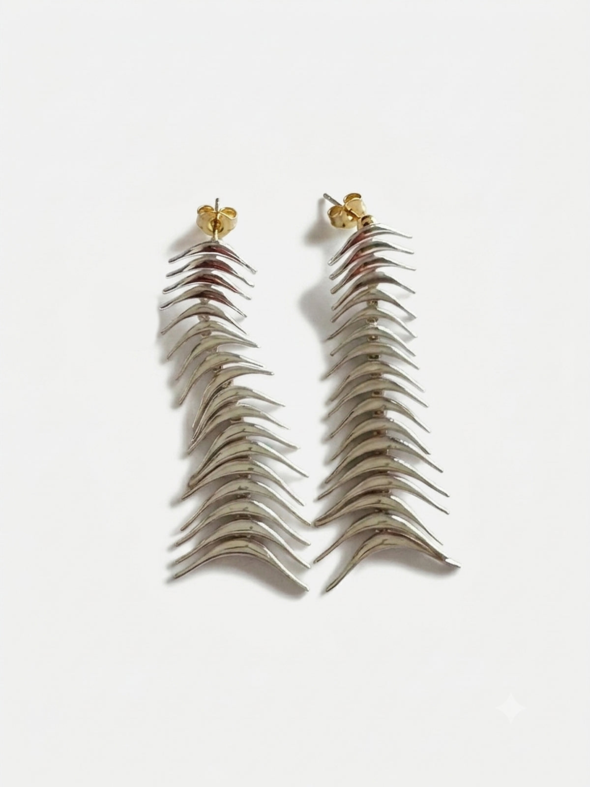 Fishbone Fringe Silver Long-Earrings