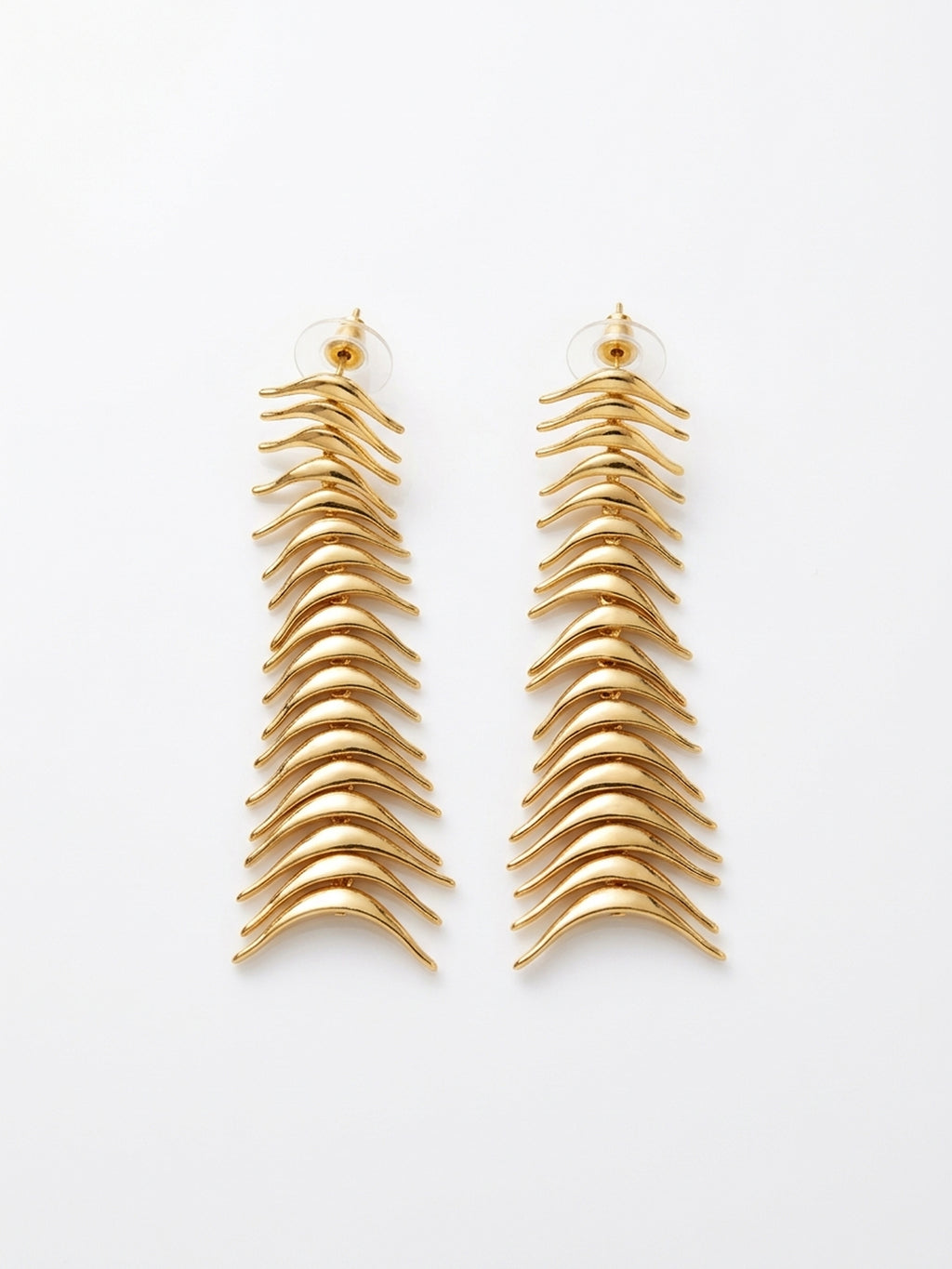 Fishbone Fringe Gold Long Earrings