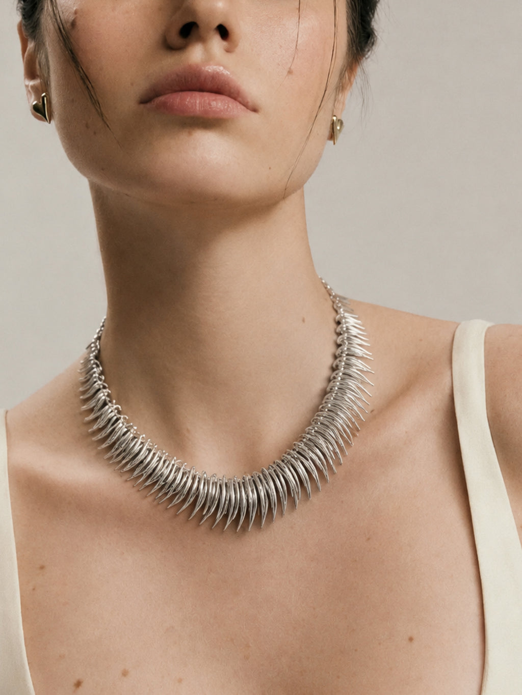 Fishbone Fringe Silver Necklace 92.5