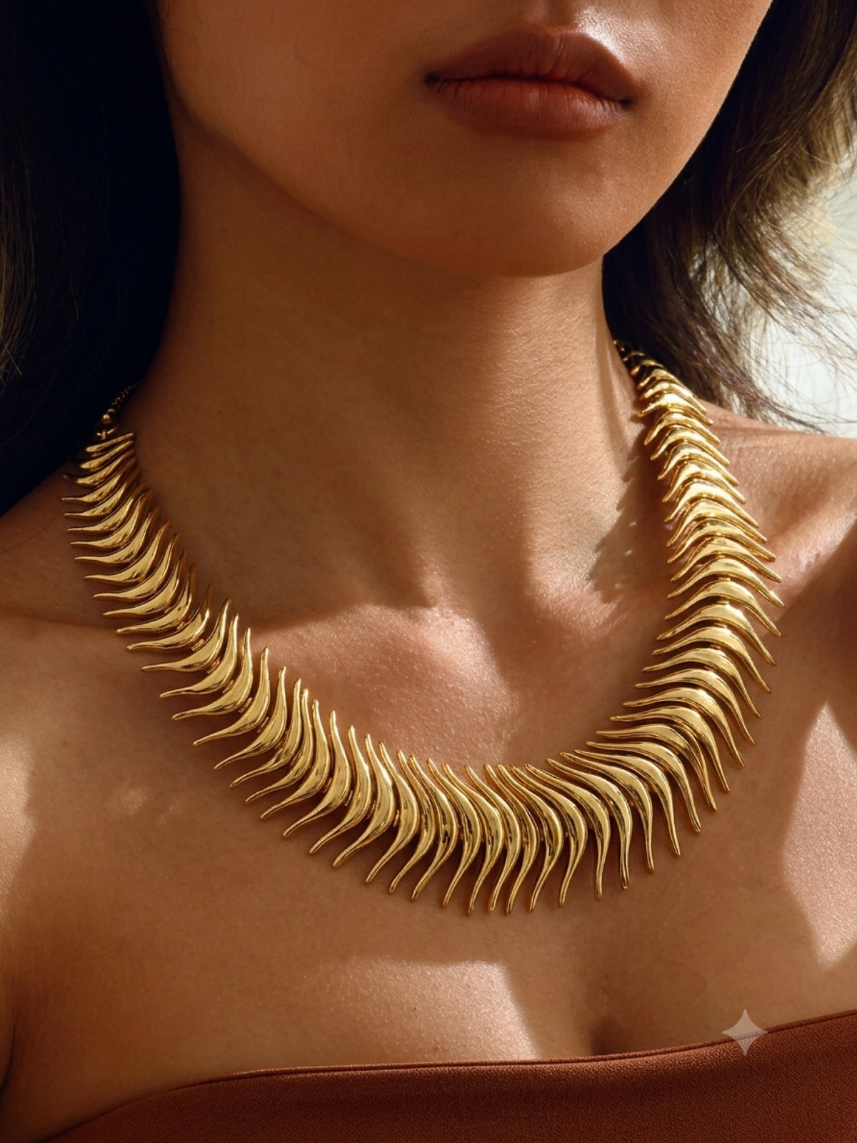 Fishbone Fringe Gold Necklace