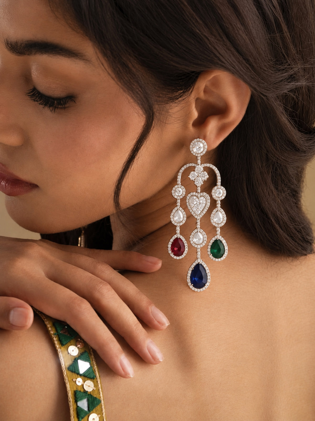 Shoulder Dangler Earrings – Victorian Elegance (Silver)