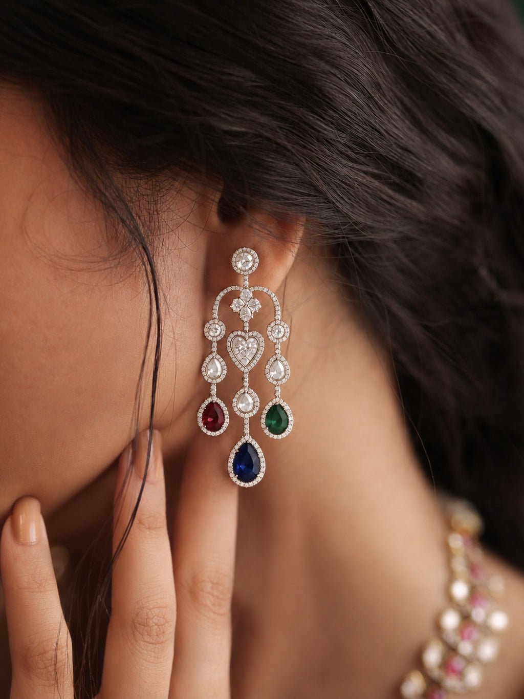 Shoulder Dangler Earrings – Victorian Elegance (Silver)
