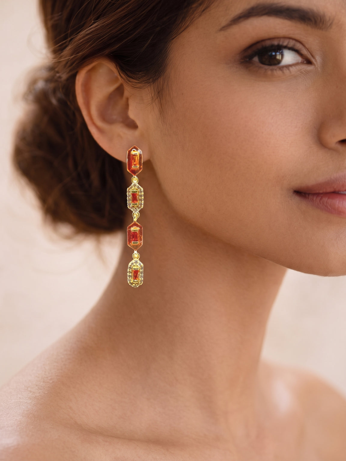 Orange Meenakari long earrings