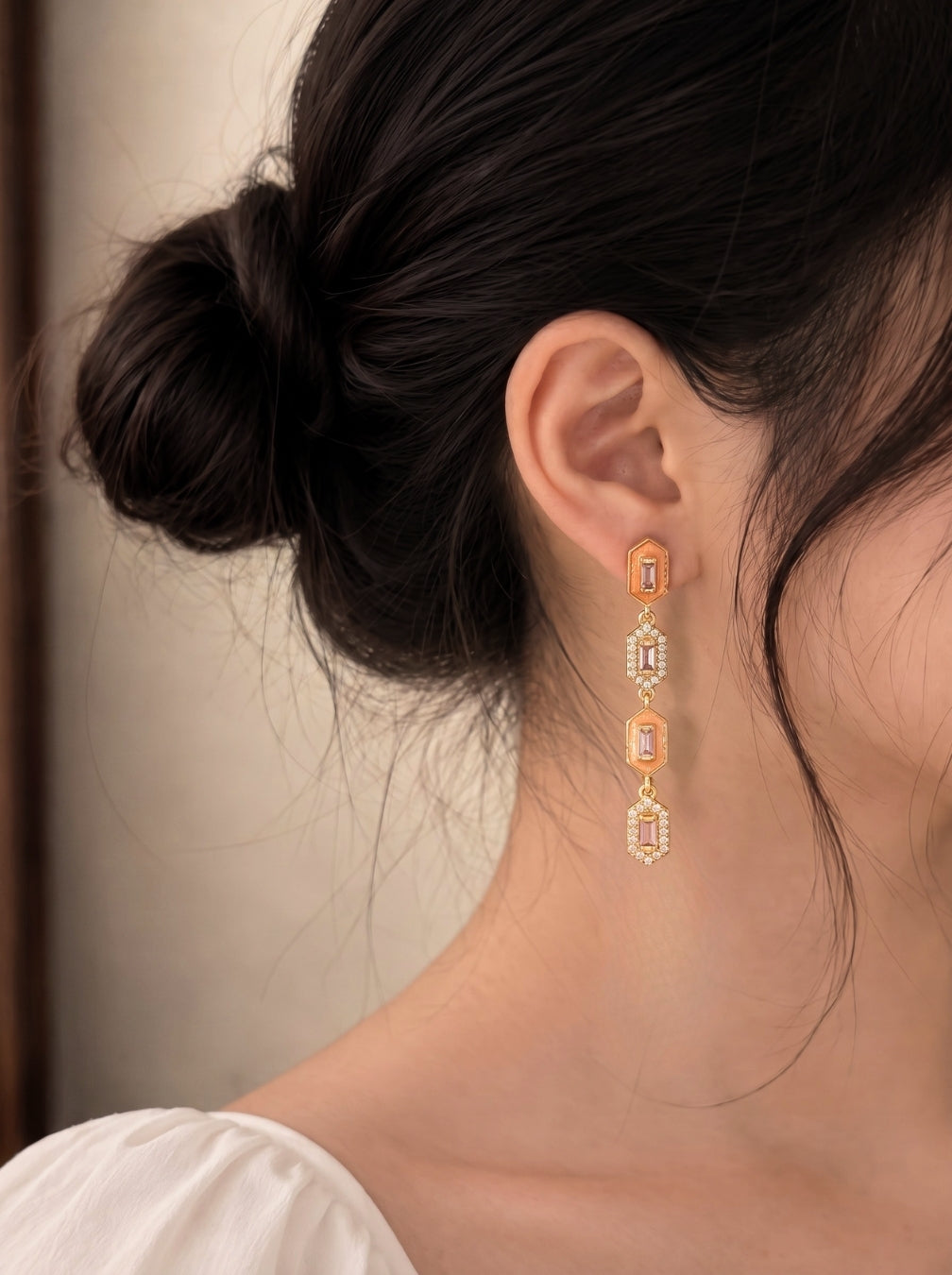 Pink Meenakari long earrings