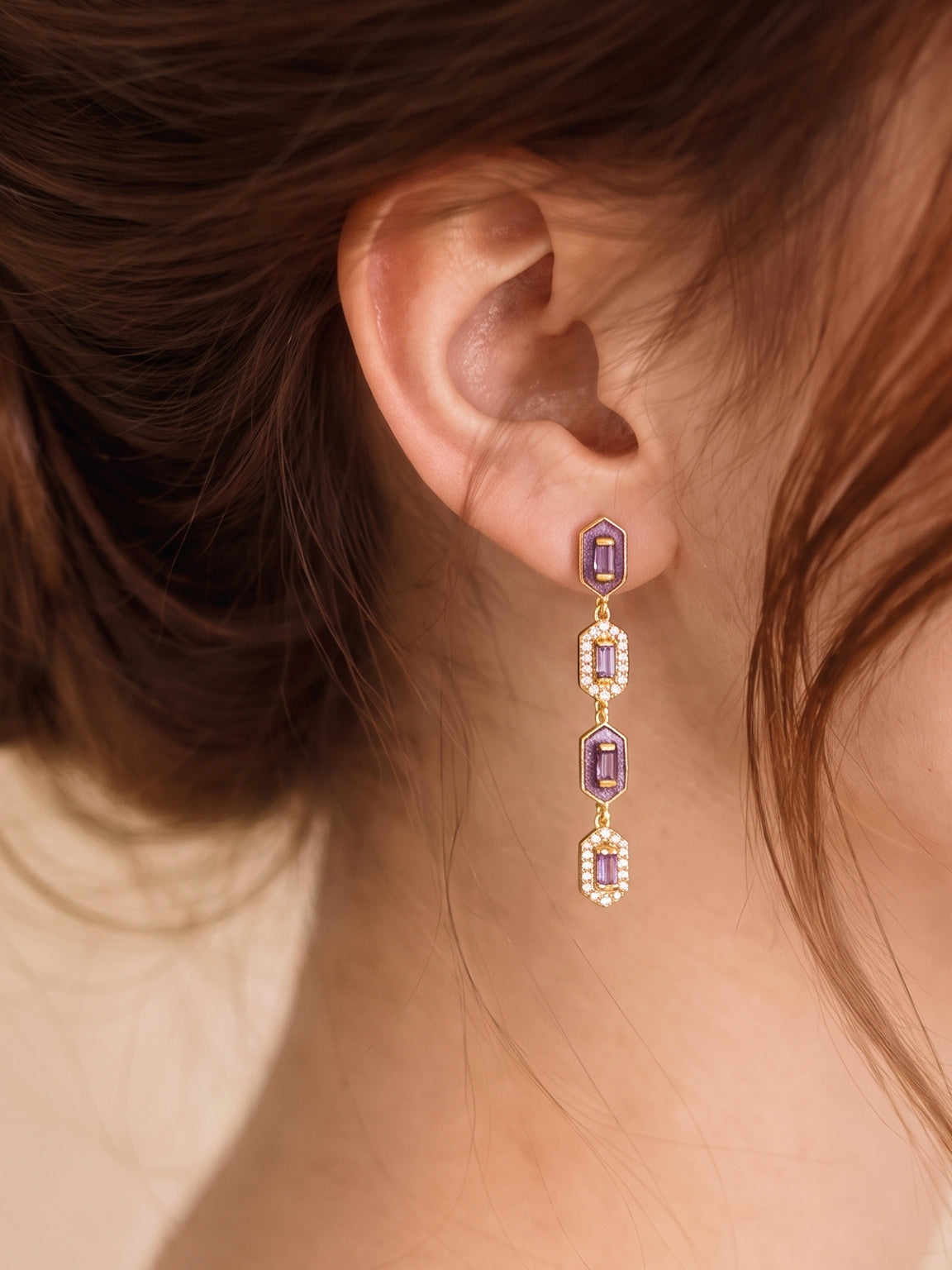 Purple Meenakari long earrings
