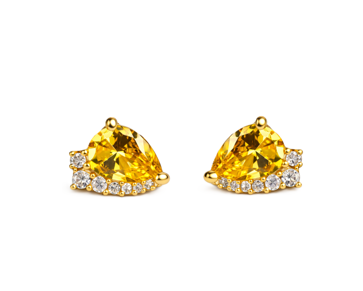 Golden Pear Halos, 92.5 silver earrings with pear-cut golden zircon and halo of white stones