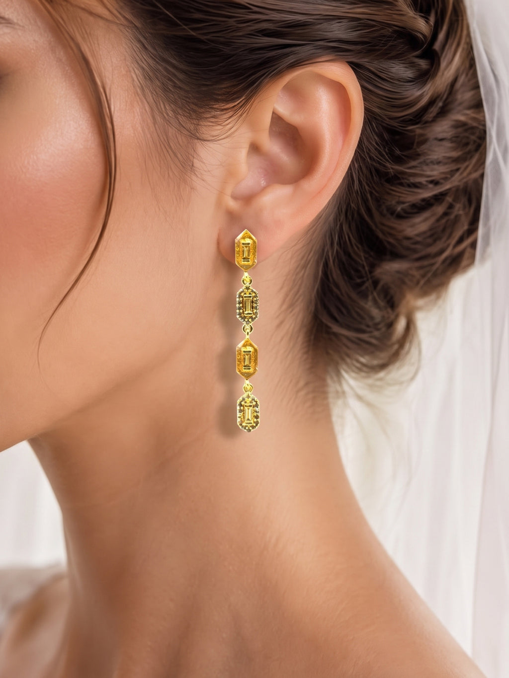 Yellow Meenakari long earrings