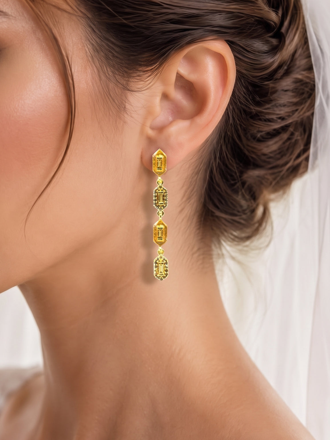 Yellow Meenakari long earrings