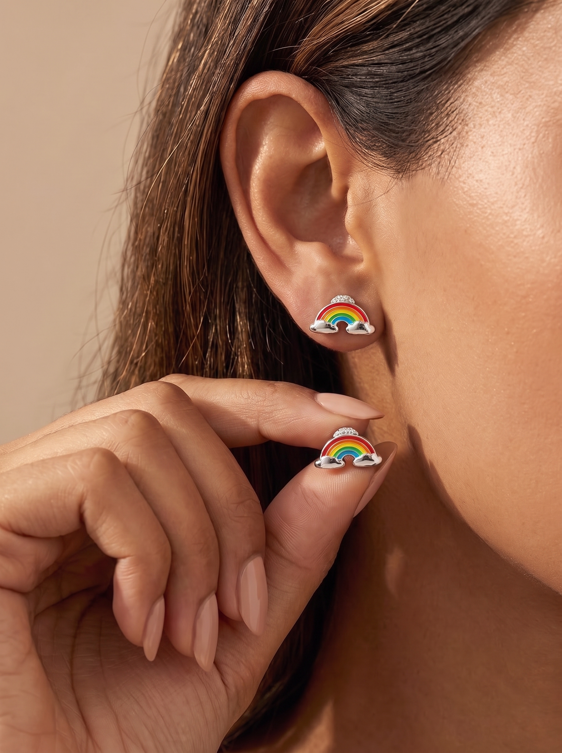 Rainbow Cloud Stud Earrings-92.5 silver