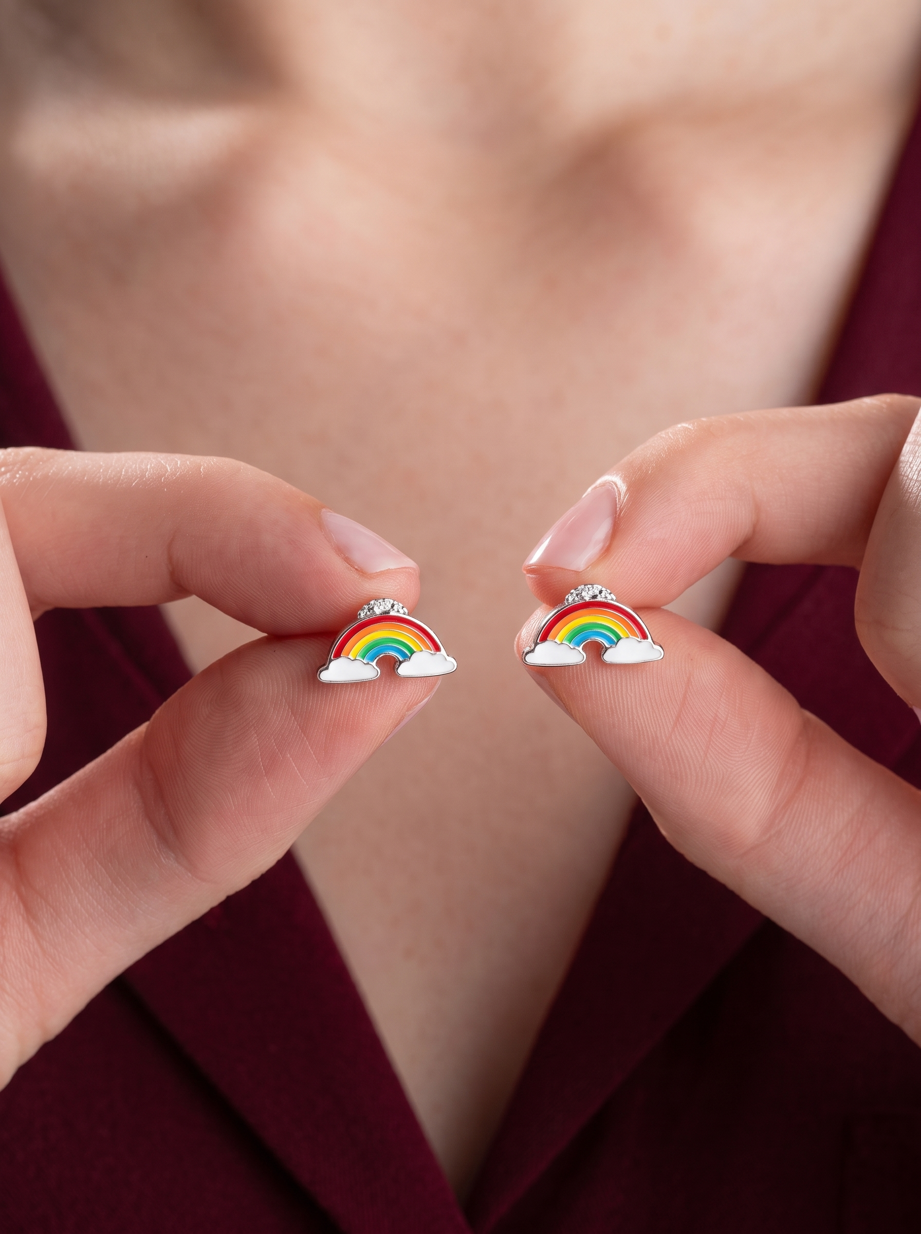 Rainbow Cloud Stud Earrings-92.5 silver